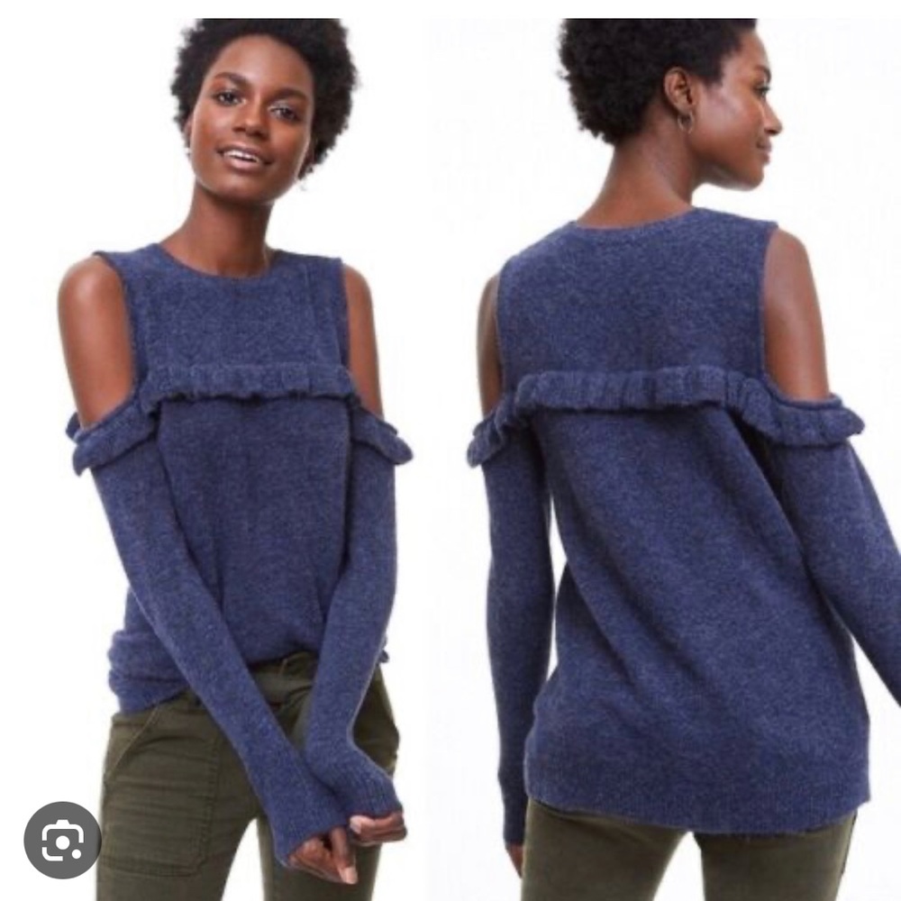 Loft Cold Shoulder Ruffle Fuzzy Sweater